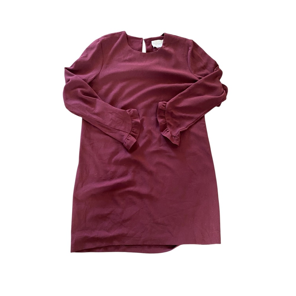 Charles Henry‎ Womens Burgundy Ruffle Cuff Long Sleeve Shift Dress Size Large L